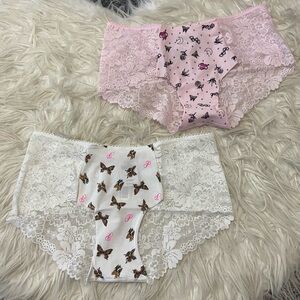 PINK Victoria's Secret Lace Hiphugger panties in Pink and White bundle of 2.
